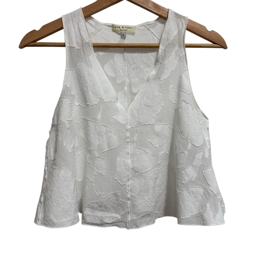 Rag & Bone Augusta Floral Applique Crop Swing Blouse Top Women Small Semi-Sheer